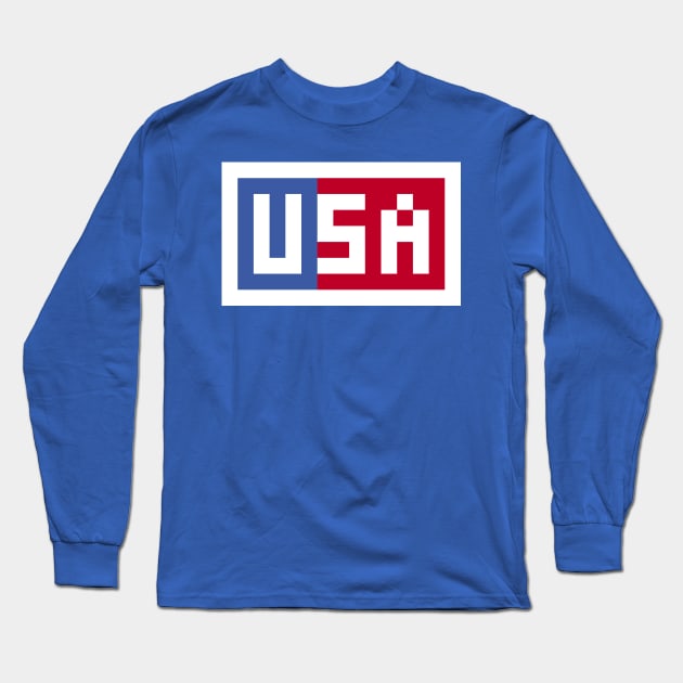 Pixel USA on Red and Blue with a White Border Long Sleeve T-Shirt by gkillerb